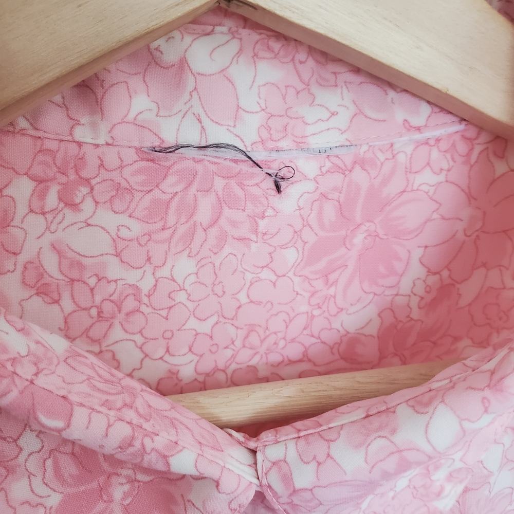 Vintage Polyester Shirt Women's L Pink Floral All Over Print - Picture 6 of 12
